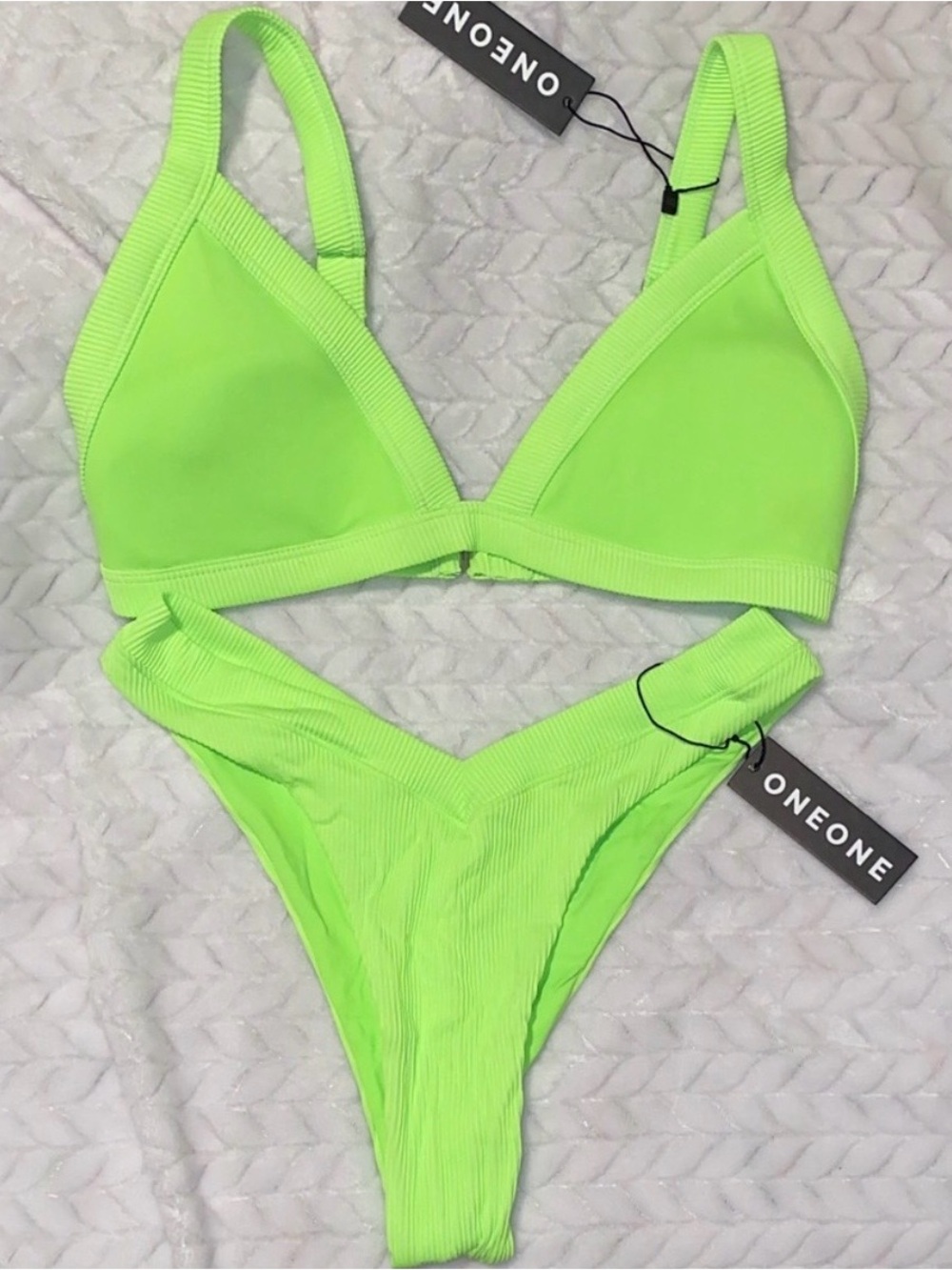 ONEONE Neon Lime Triangle Bikini Bottoms